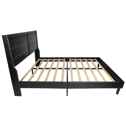 Queen Platform Bed PU Leather Black