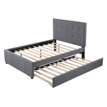 Linen Upholstered Bed with Trundle Full