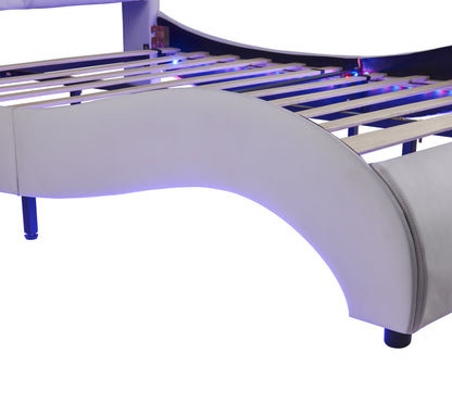 Queen Faux Leather Platform Bed with LED White