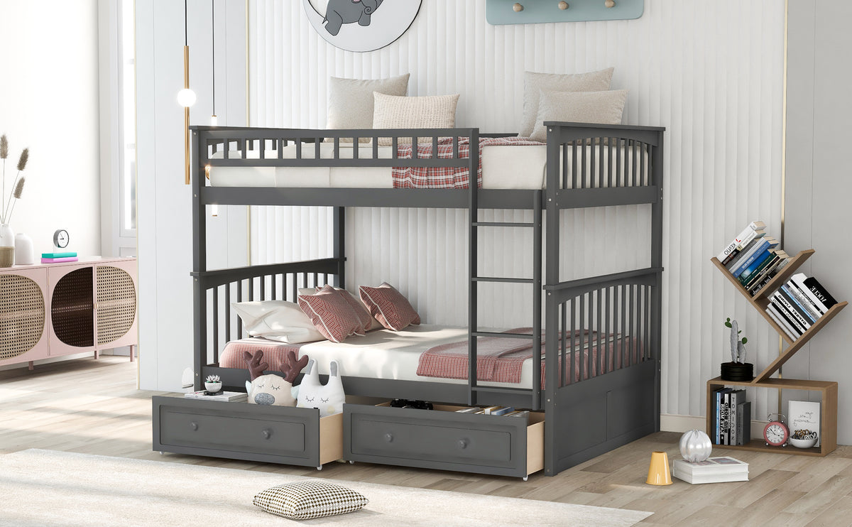 Convertible Full Bunk Bed with Drawers Gray