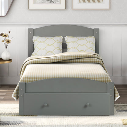 Grey Twin Platform Bed with Storage Drawer