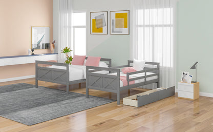 Twin Over Full Bunk Bed with Ladder Gray