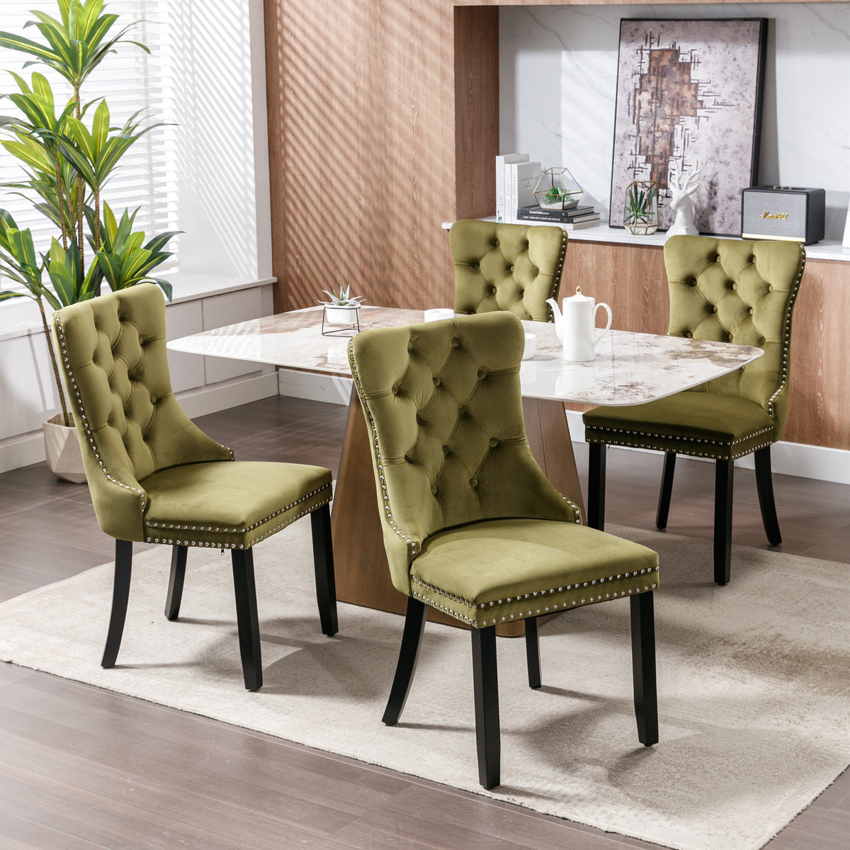 Tufted Olive Green Dining Chairs Set of 2