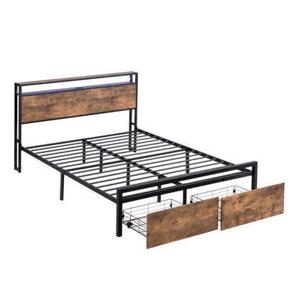 Full Size Storage Bed with LED Charging Station