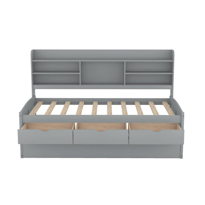 Twin Captain Bed with Storage Drawers Gray