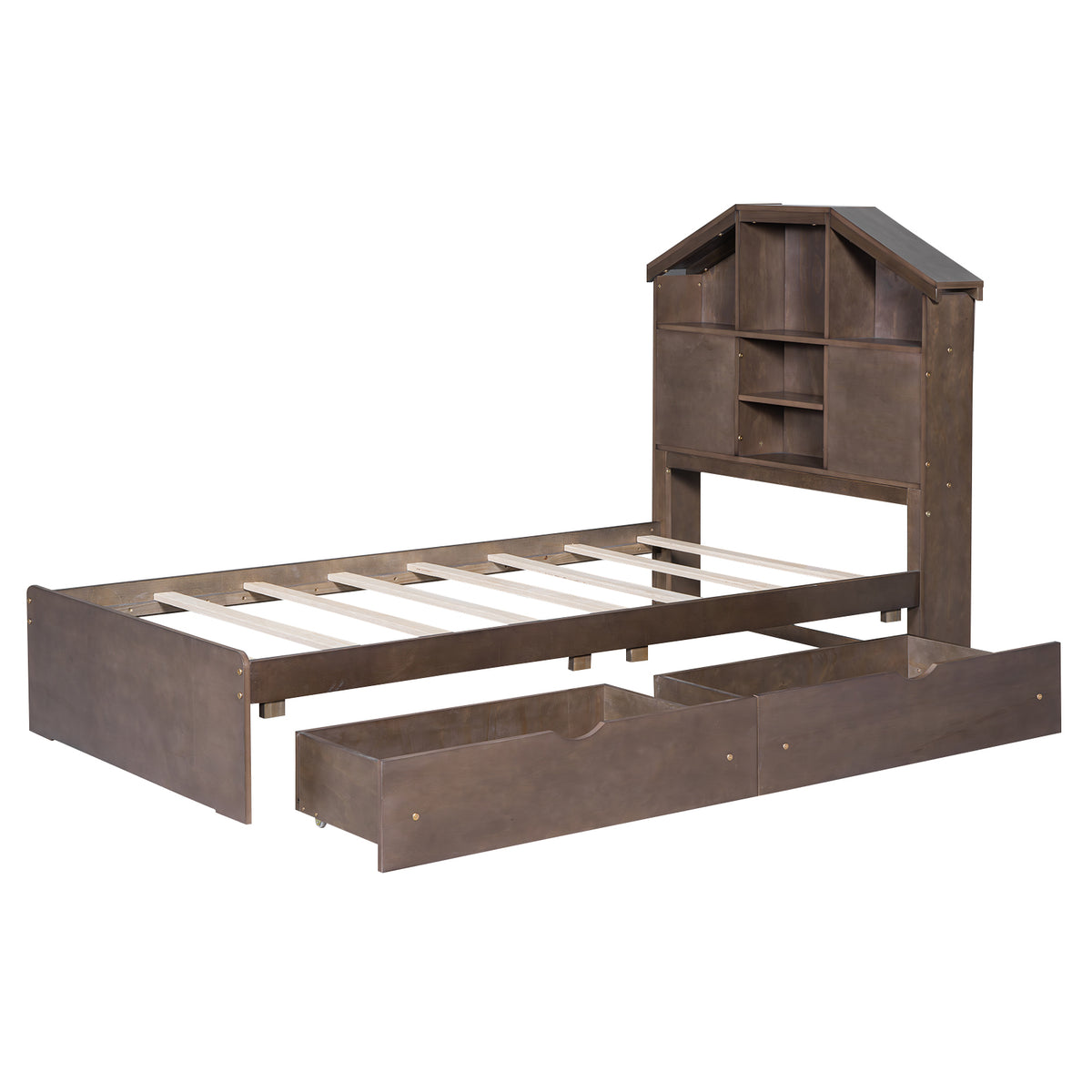 Twin Platform Bed with Storage Drawers Walnut