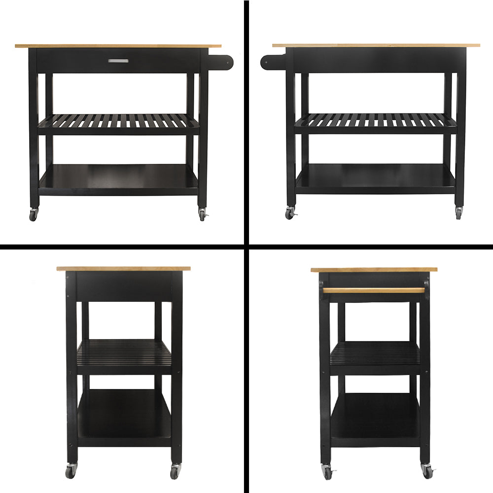 Mobile Kitchen Island with Rubber Wood Top