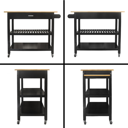 Mobile Kitchen Island with Rubber Wood Top