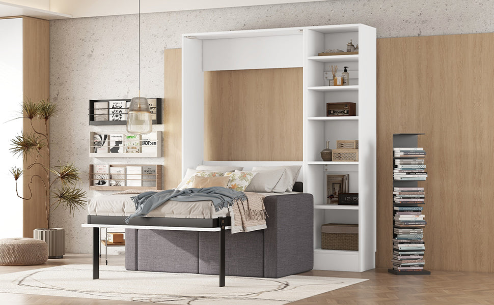 Murphy Bed with Sofa and Shelves White