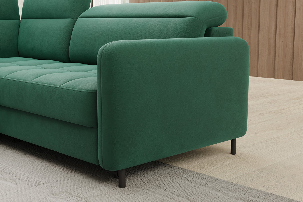 Barea 3 Seater Storage Sleeper Chaise Sofa - Emerald Green
