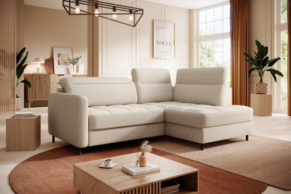 Barea 3 Seater Storage Sleeper Chaise Sofa - Beige