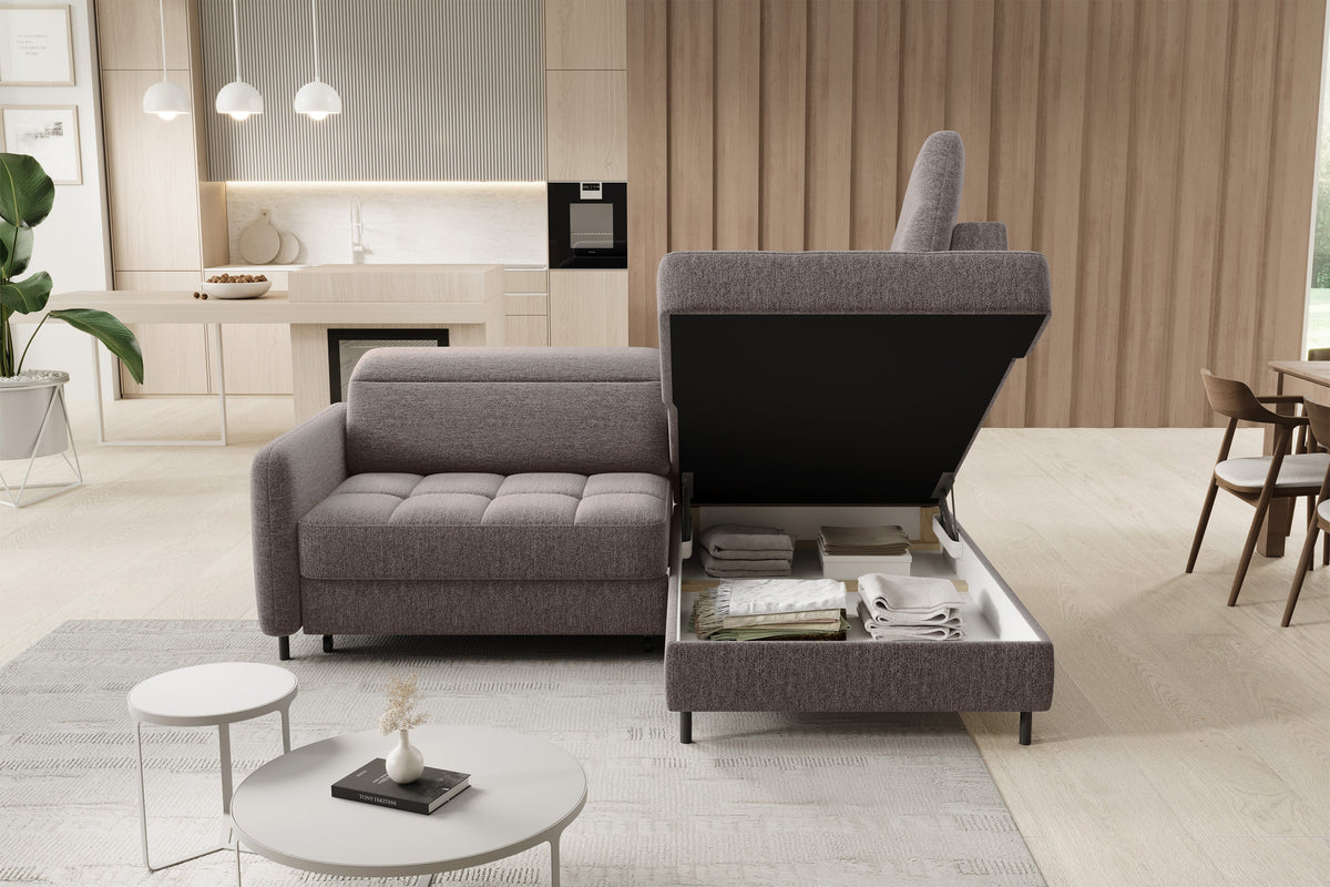 Barea 3 Seater Storage Sleeper Chaise Sofa - Fudge Brown