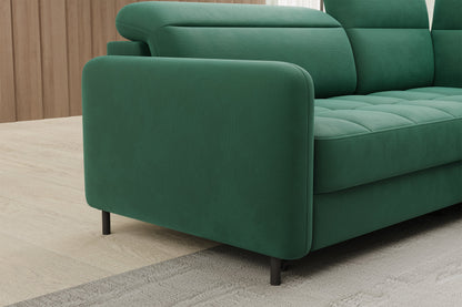 Barea 3 Seater Storage Sleeper Chaise Sofa - Emerald Green