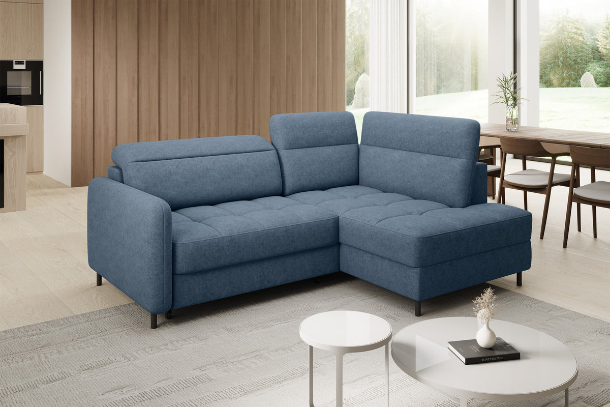 Barea 3 Seater Storage Sleeper Chaise Sofa - Soft Blue