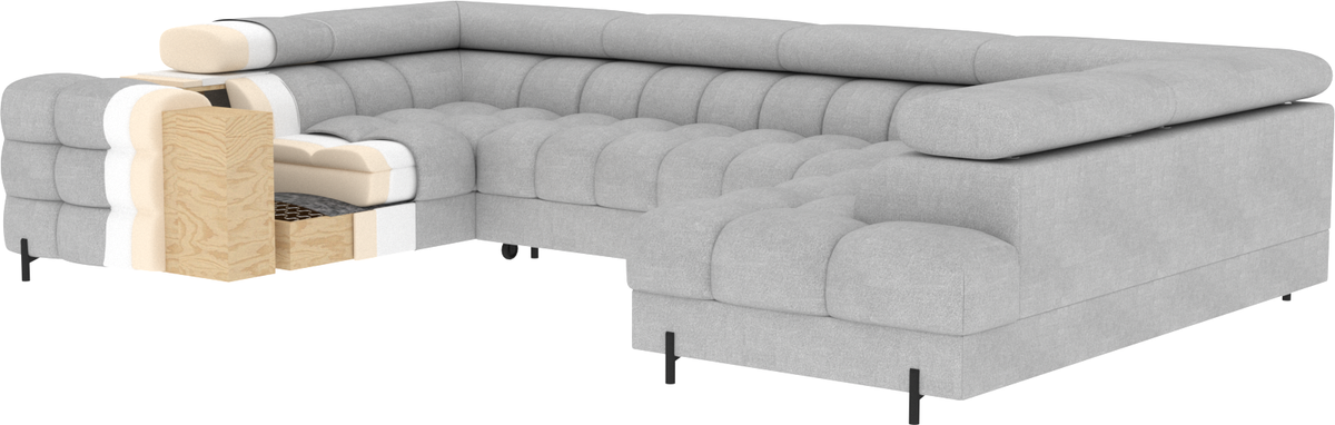 Fectory Sectional Storage Sleeper Chaise Sofa - Grey