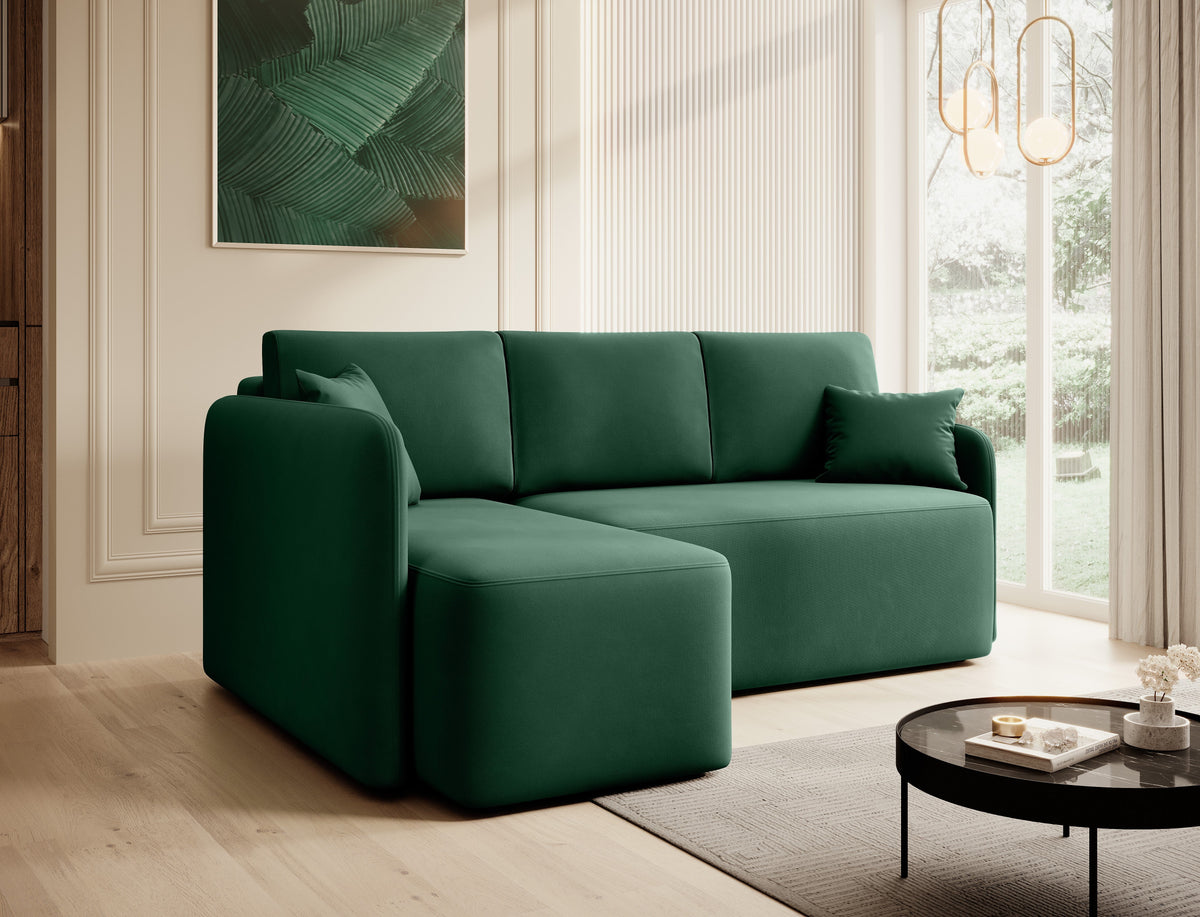 Hadson 3 Seater Storage Sleeper Chaise Sofa - Emerald Green