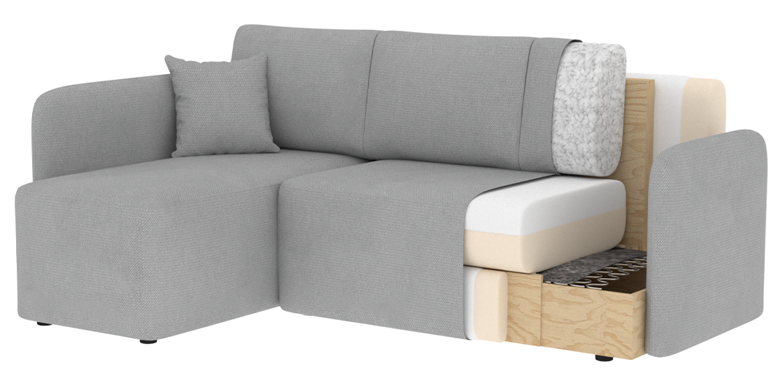 Hadson 3 Seater Storage Sleeper Chaise Sofa - Grey