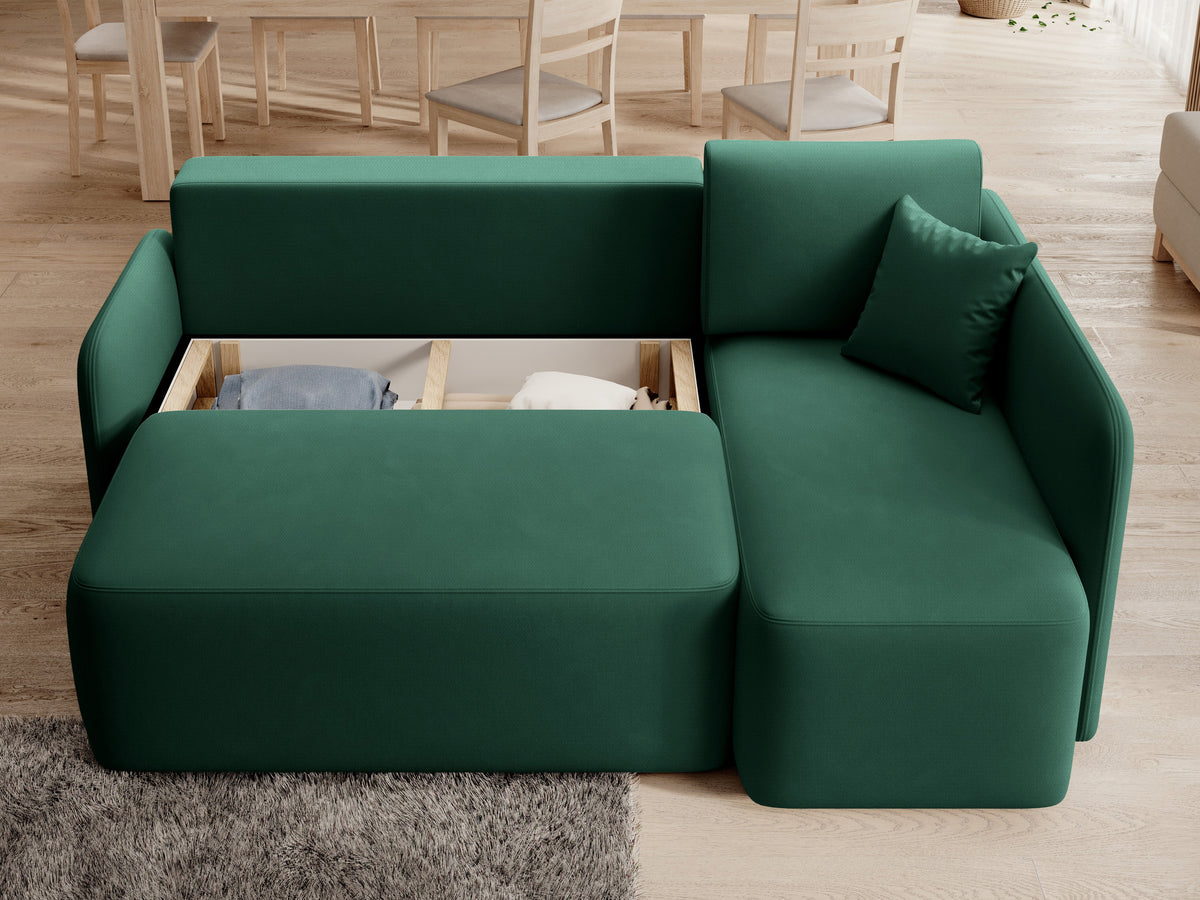 Hadson 3 Seater Storage Sleeper Chaise Sofa - Emerald Green