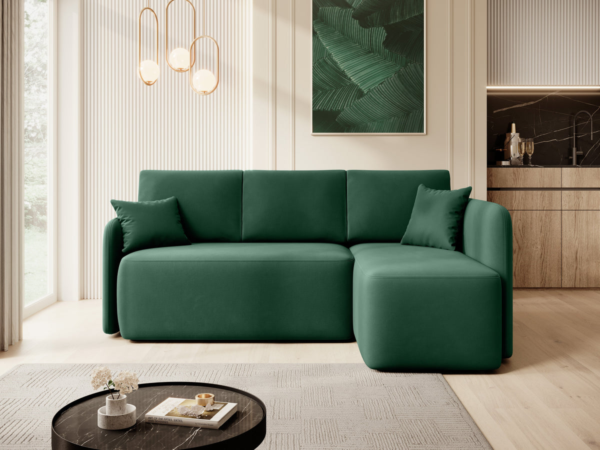 Hadson 3 Seater Storage Sleeper Chaise Sofa - Emerald Green