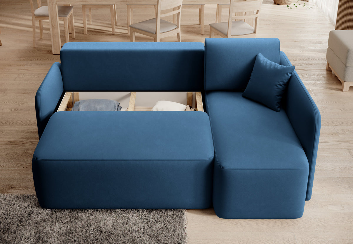 Hadson 3 Seater Storage Sleeper Chaise Sofa - Blue