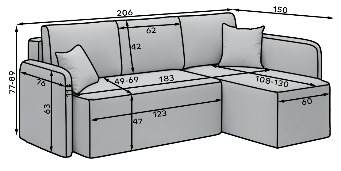 Hadson 3 Seater Storage Sleeper Chaise Sofa - Emerald Green