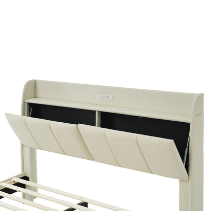 Platform Bed with Sensor Light and USB Beige