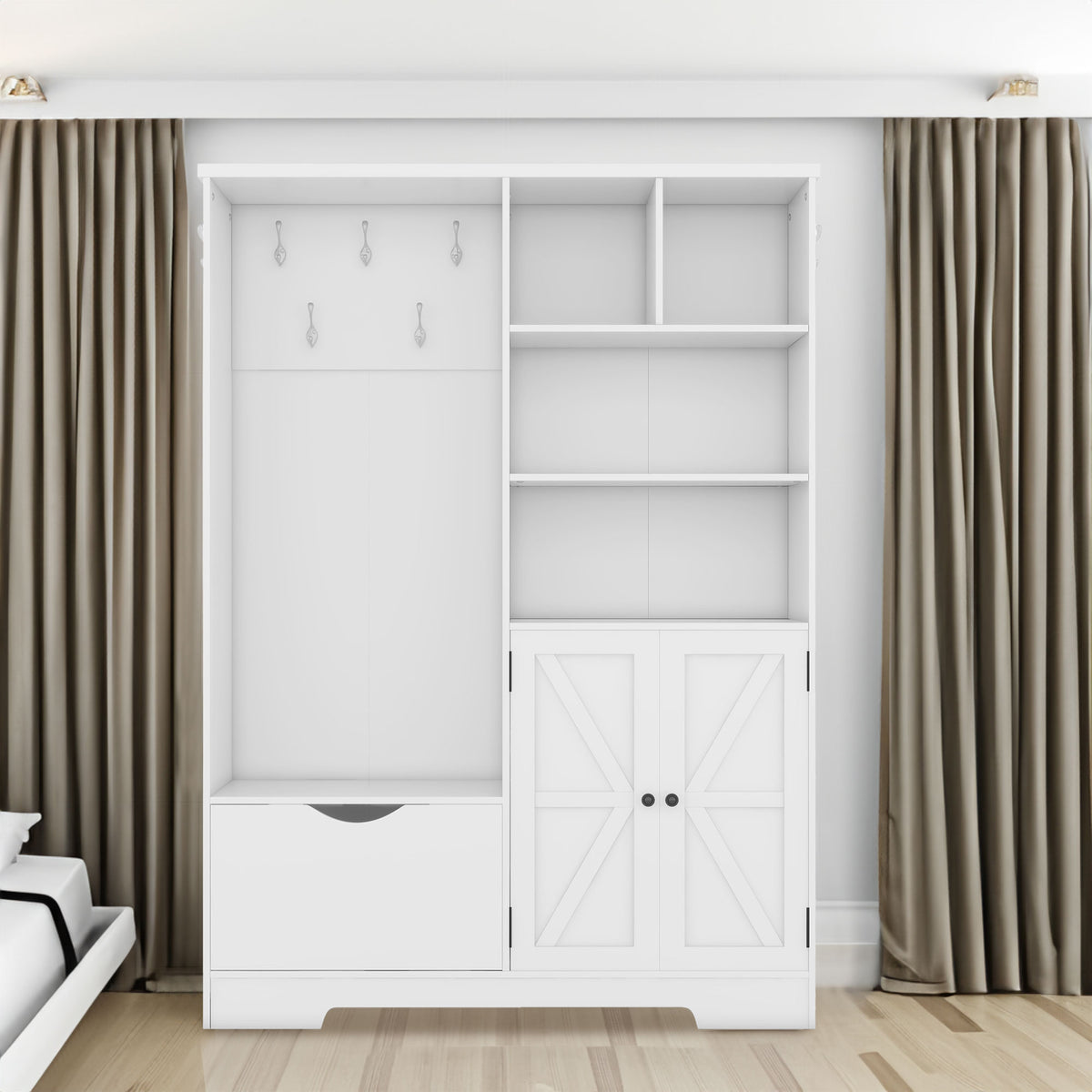 Hall Tree Storage Cabinet White
