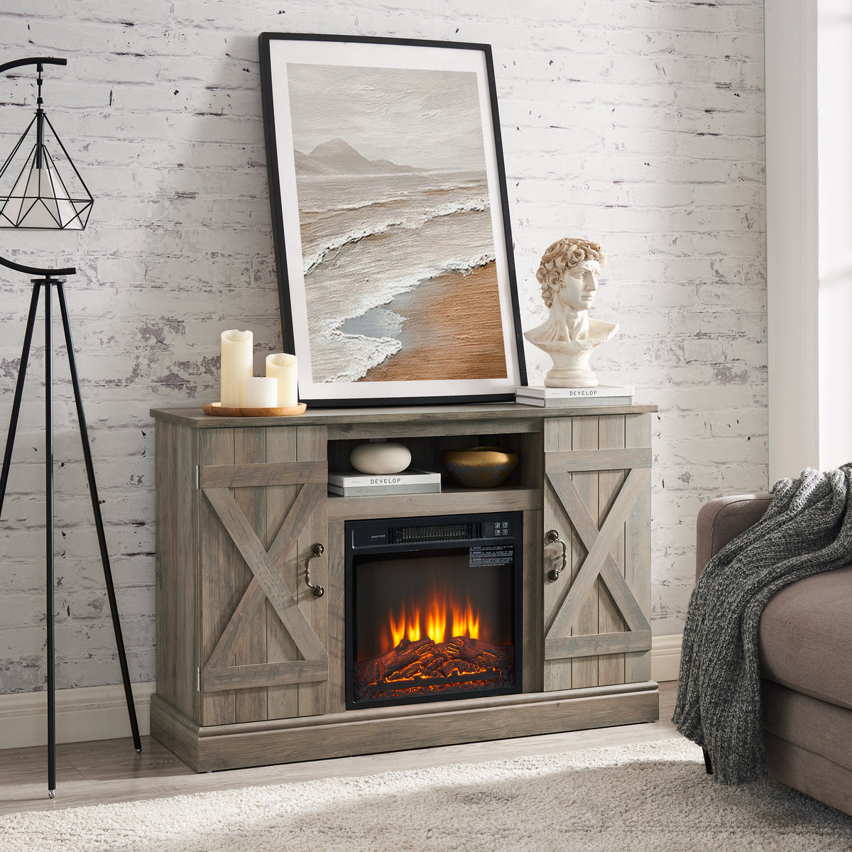 Gray Wash Wood Media Console TV Stand