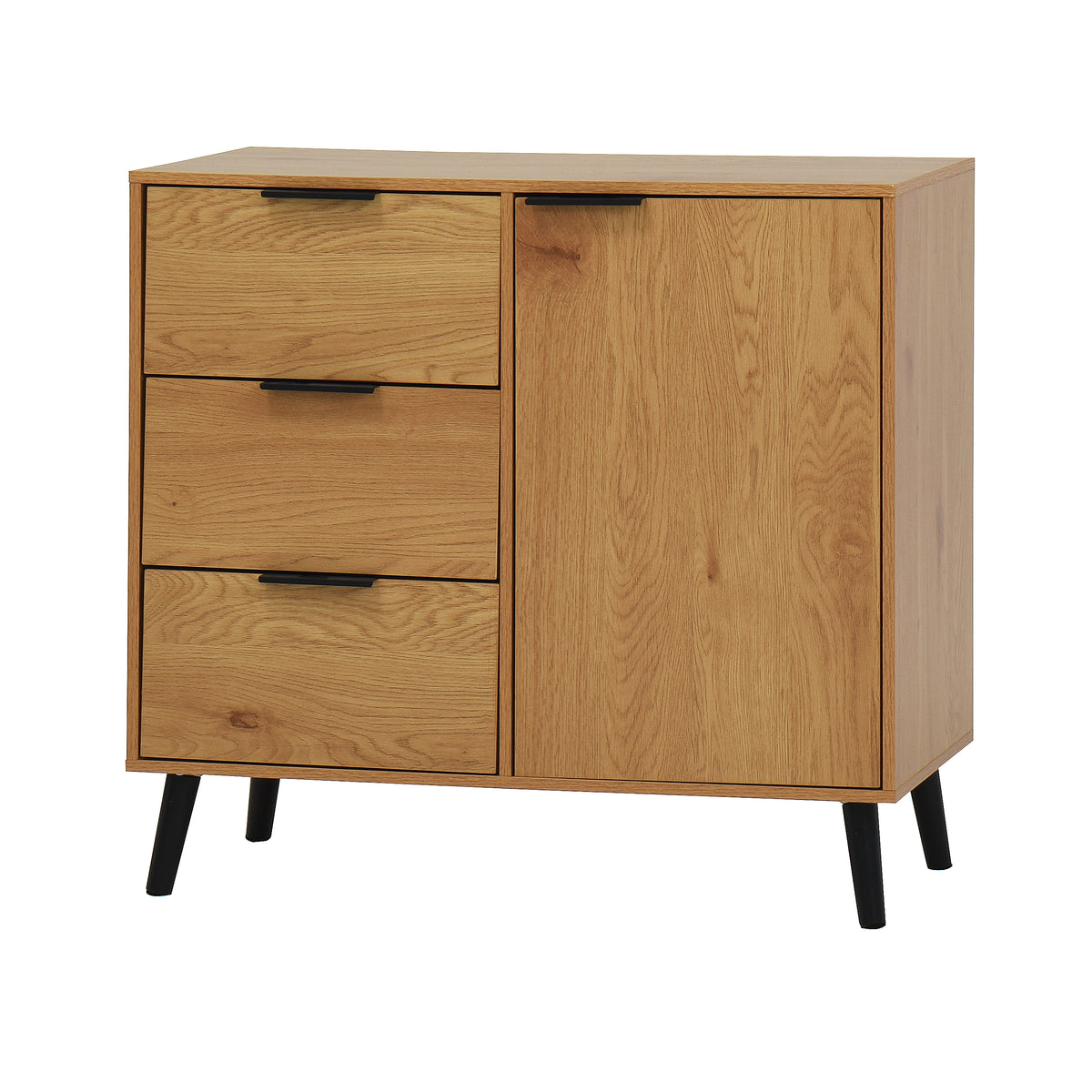 Natural Wood Storage Cabinet with Drawers and Doors