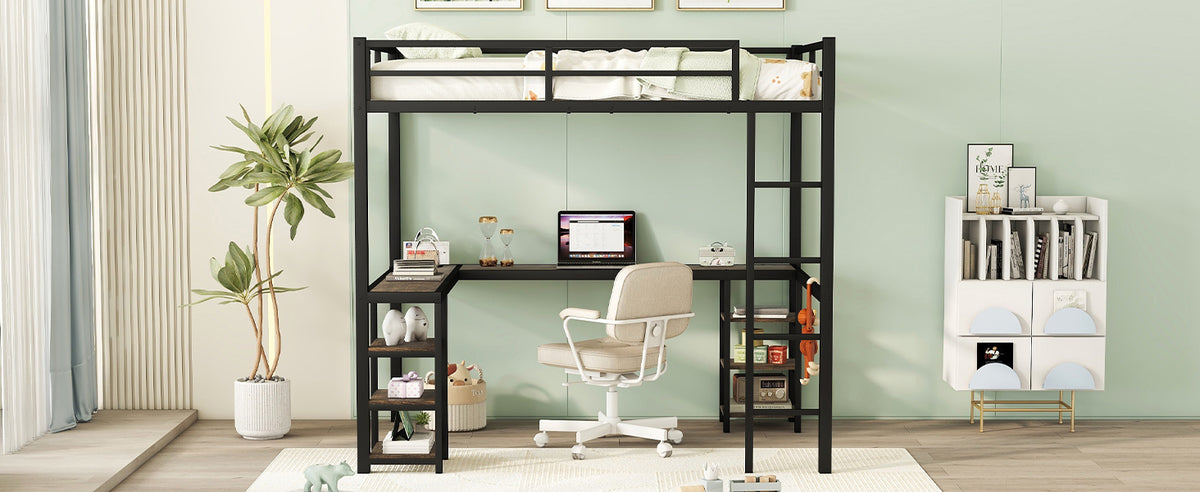 Metal Loft Bed Black
