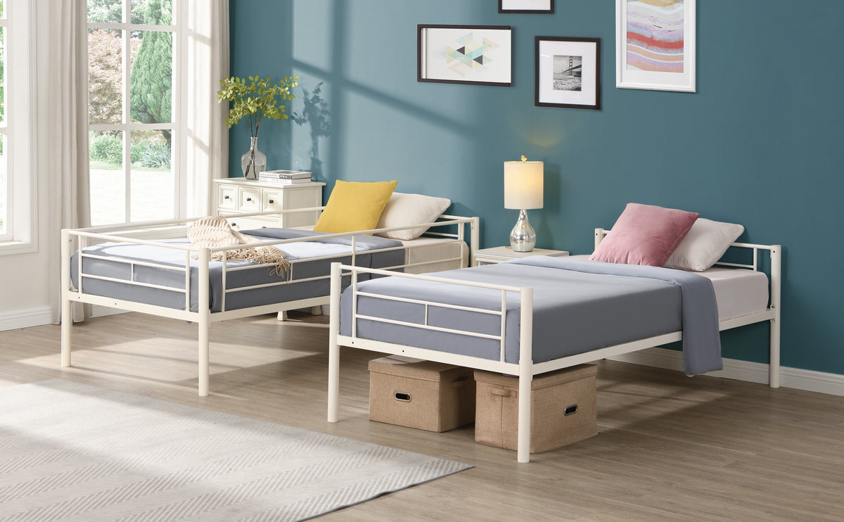 Twin Metal Bunk Bed with Safety Rail White