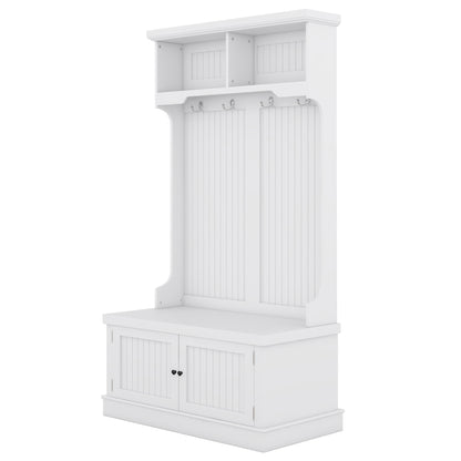 White Hall Tree Bench with Coat Hooks