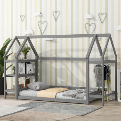 House Frame Platform Bed with Storage Gray