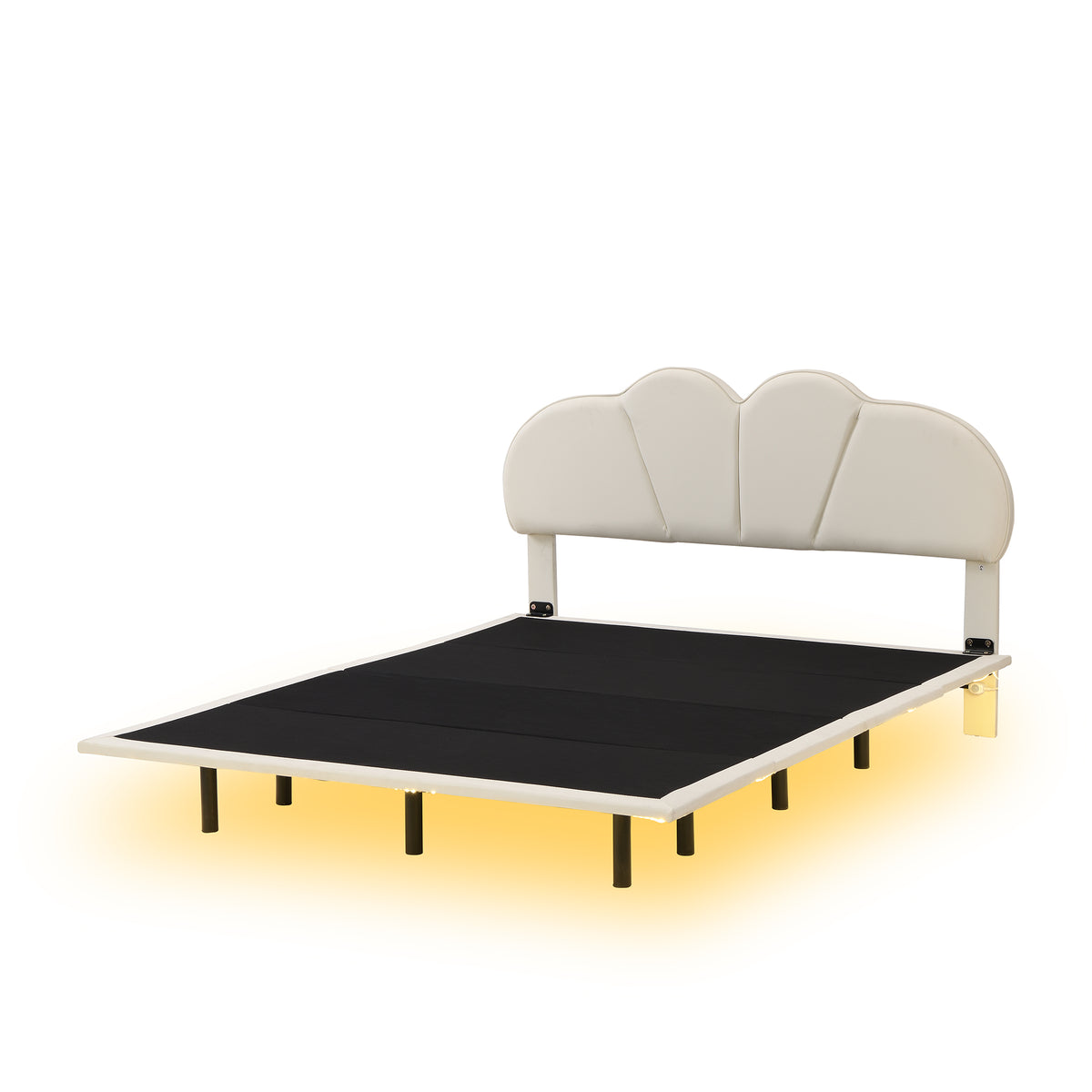 Upholstered Queen Bed with PU Headboard Beige
