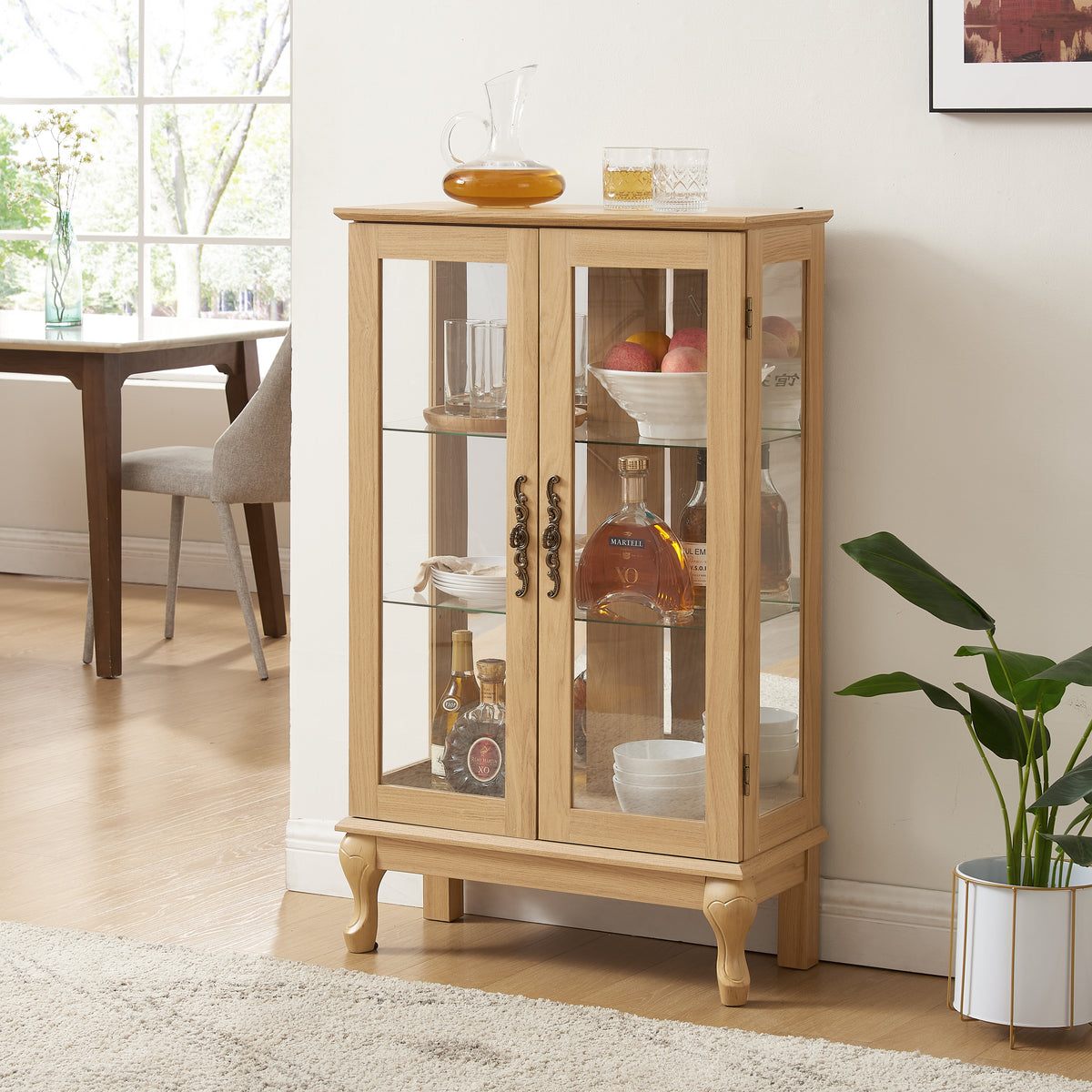 Dual Door Curio Display Cabinet with LED Light
