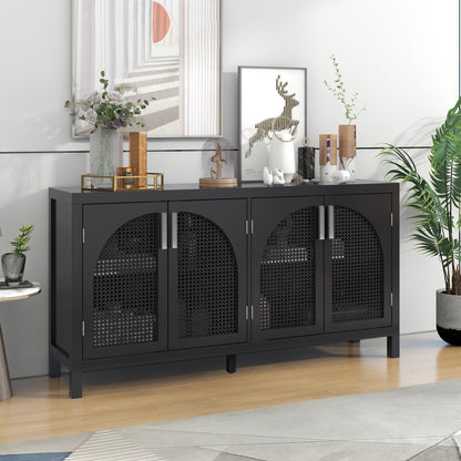 Storage Sideboard with Rattan Doors Black