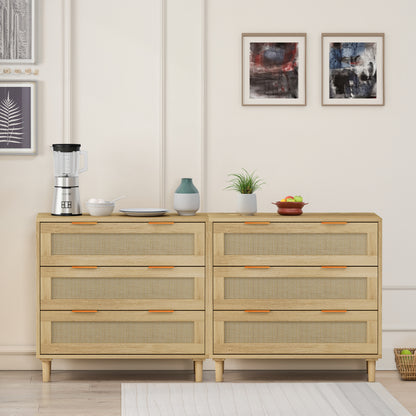 Rattan Drawer Storage Cabinet – Oak & MDF Sideboard