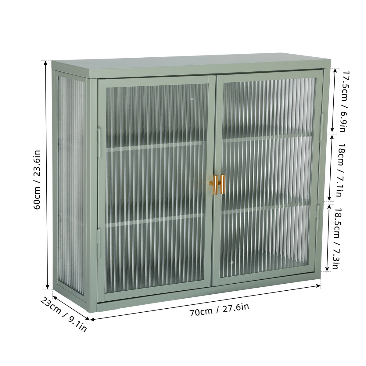 Retro Double Glass Wall Cabinet with Detachable Shelves Brown