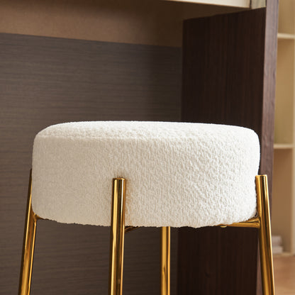 Beige Upholstered Round Bar Stool Set of 2 – 24" Height Modern Wood Finish with Foam Cushion