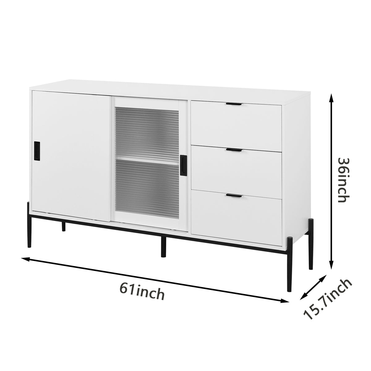 Modern White Console Cabinet with Sliding Doors