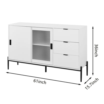 Modern White Console Cabinet with Sliding Doors