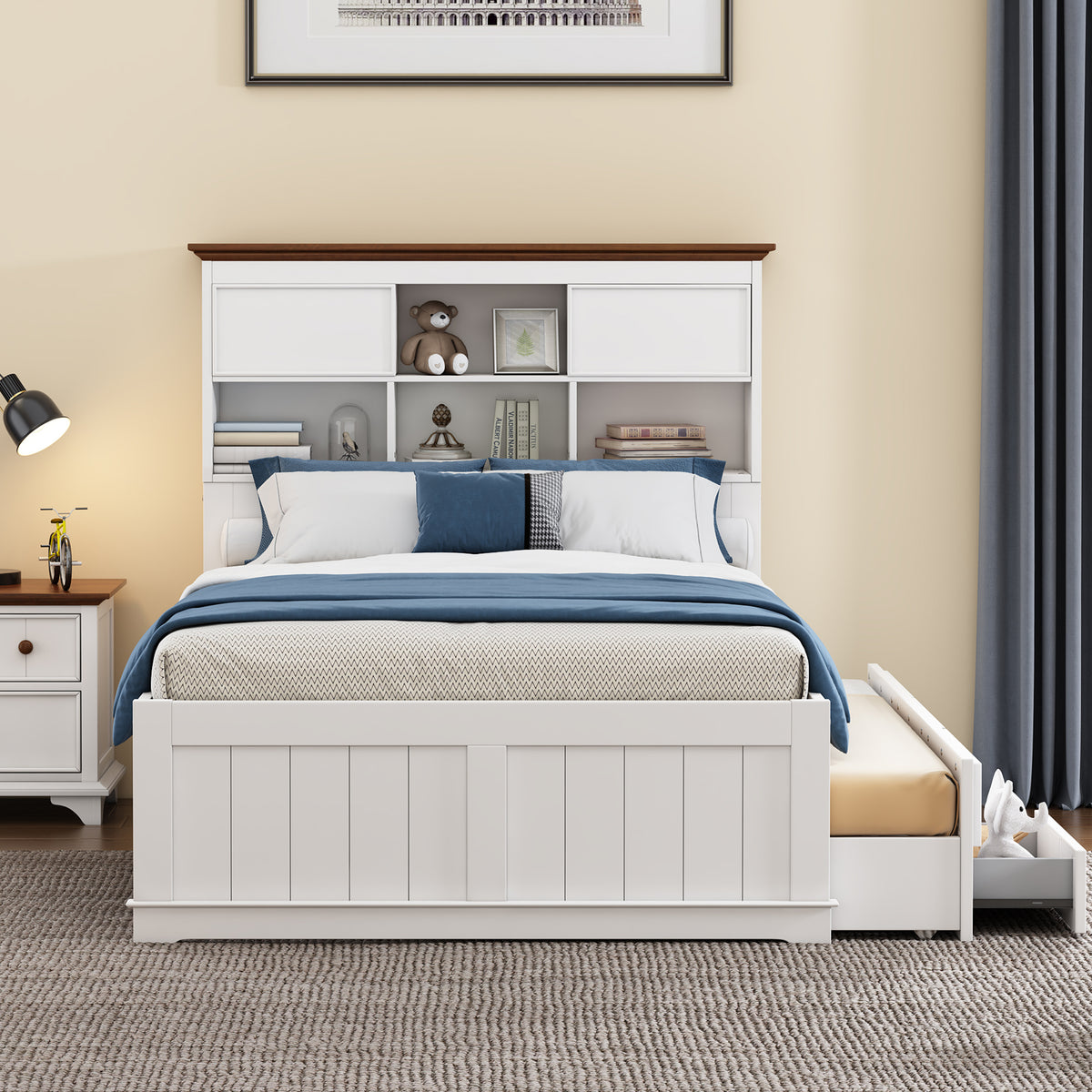 Pine Captain Bookcase Bed White Walnut