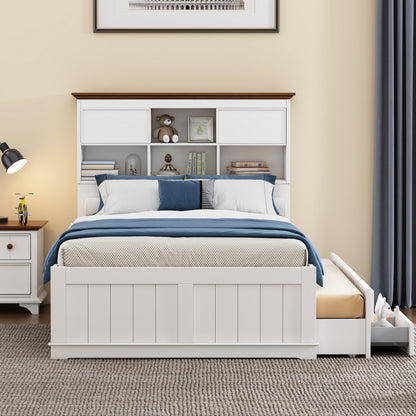 Pine Captain Bookcase Bed White Walnut