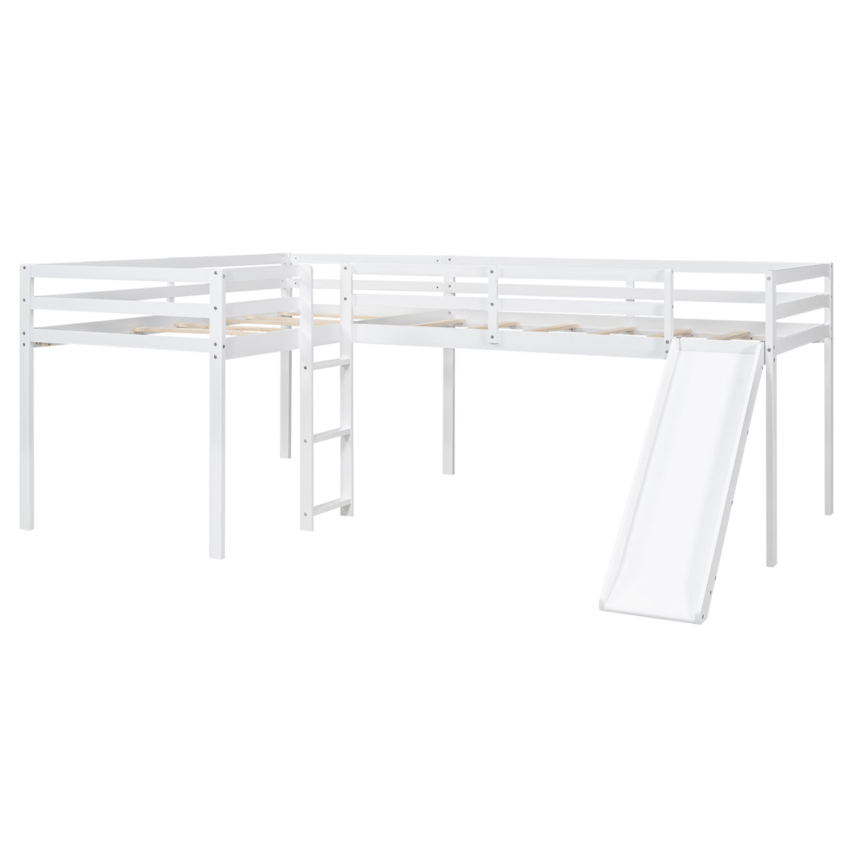 L-Shaped Twin Loft Bed with Slide White