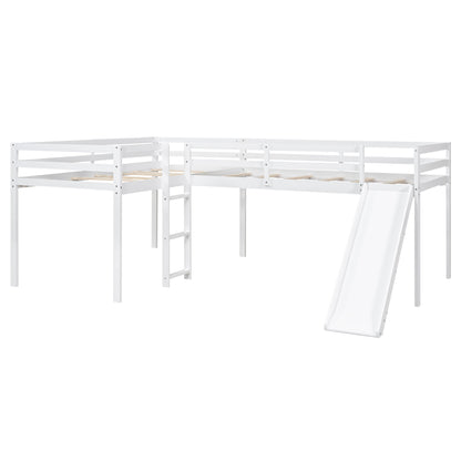 L-Shaped Twin Loft Bed with Slide White