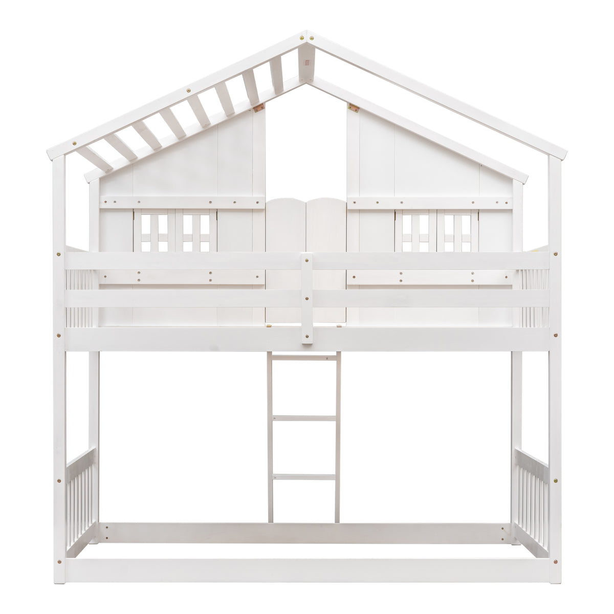 Twin House Bunk Bed with Ladder White