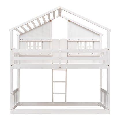 Twin House Bunk Bed with Ladder White