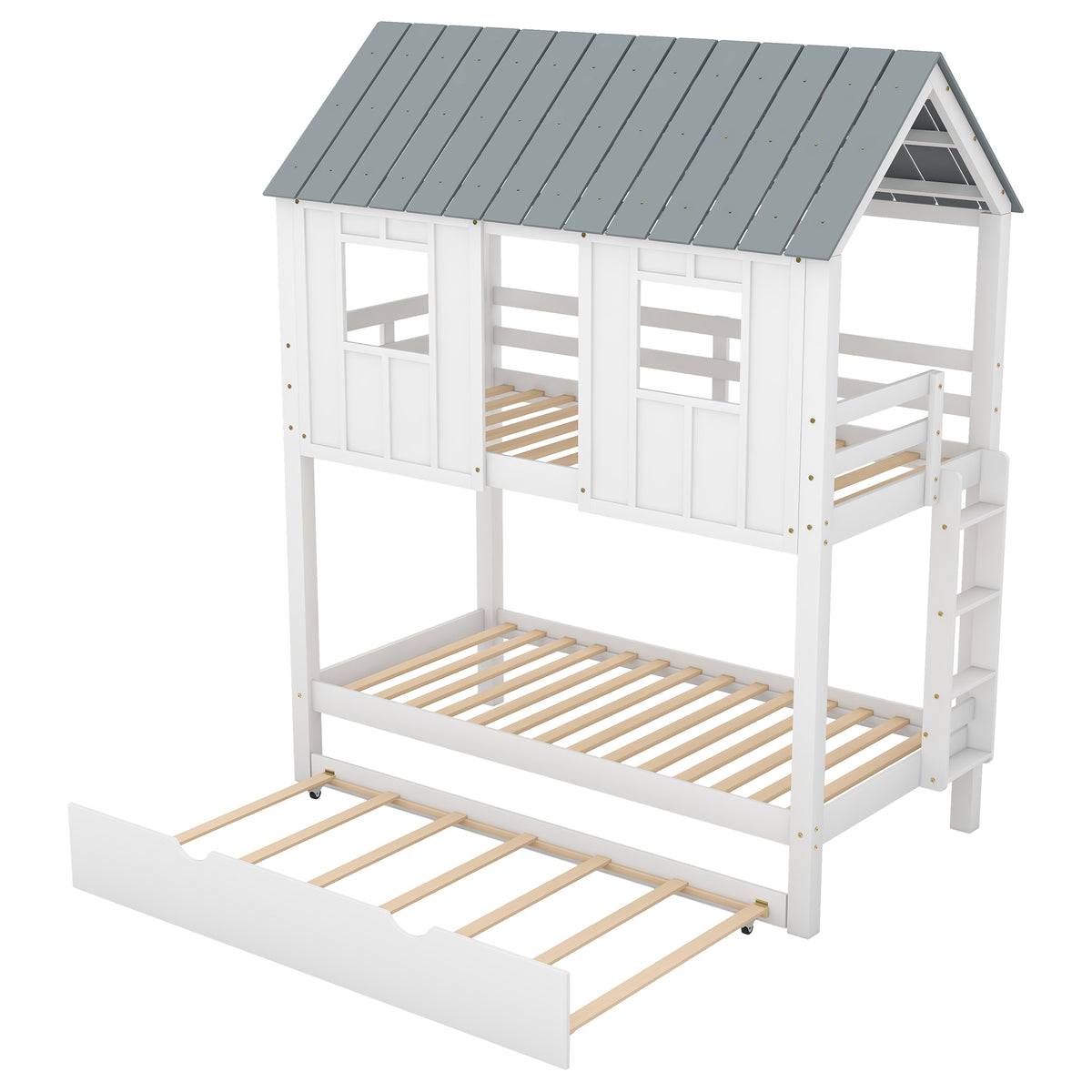 House Bunk Bed with Roof White