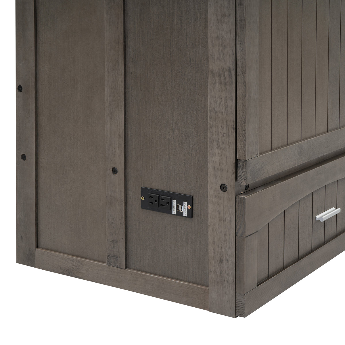 Queen Murphy Bed with Built-In Charging Station – Beige