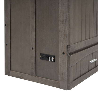 Queen Murphy Bed with Built-In Charging Station – Beige